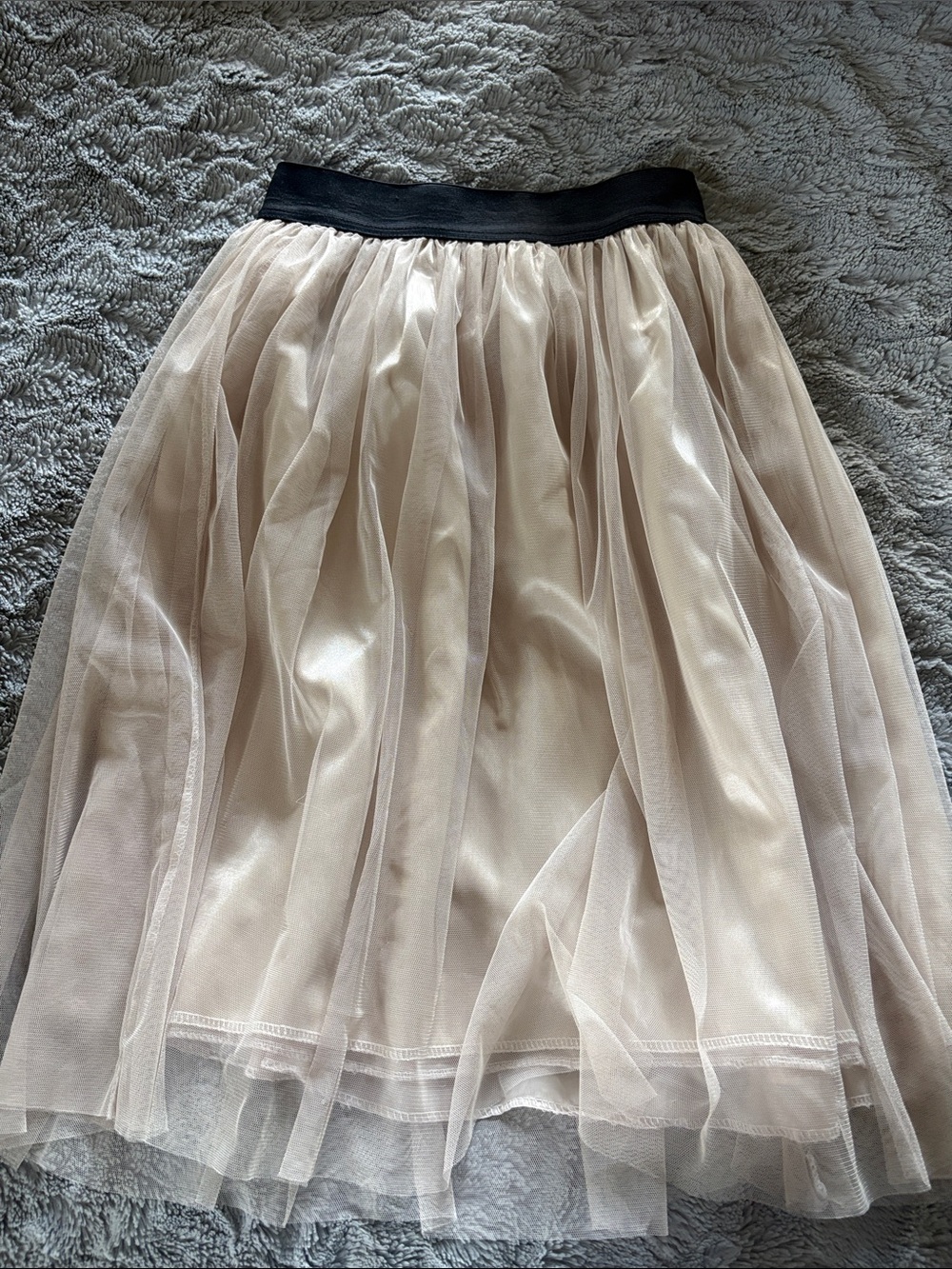 Light Beige Tulle Skirt with Black Elastic Waistband